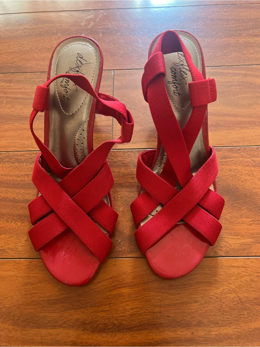 Dexflex Shoes Womens 8Comfort Womens Red Strappy Heels Open Toe Patent Elastic